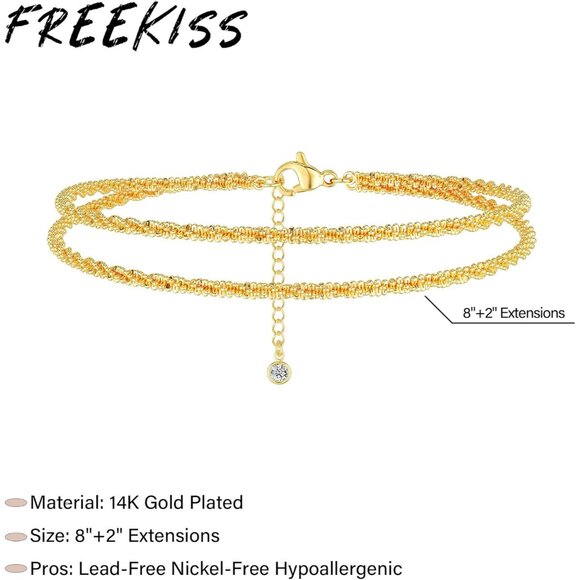 Layered sparkle Beaded Cuban Link Waterproof Adjustable  Anklet for Women - Picture 4 of 8